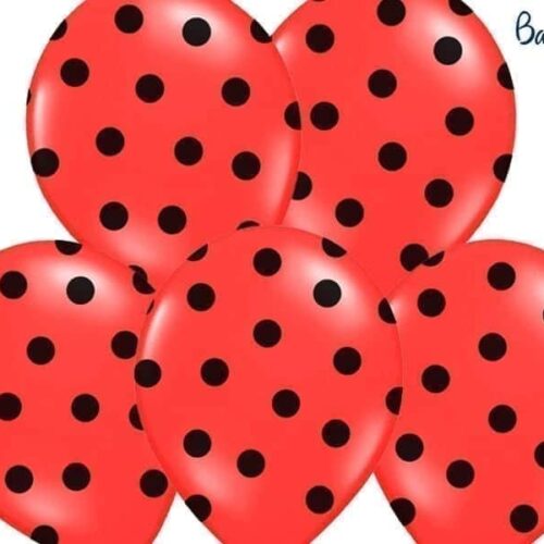 Balon bez helu: Kropki czarne, Pastel Poppy Red, 30cm