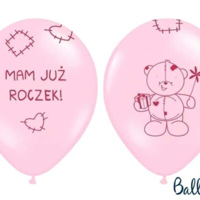 Balon bez helu: Miś – mam już roczek, Pastel Pink, 30cm Balony bez helu Szalony.pl - Sklep imprezowy