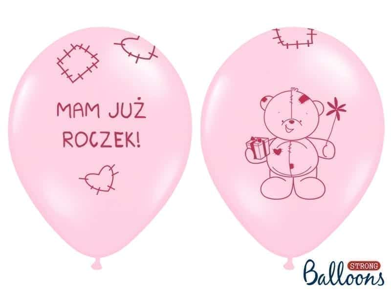 Balon bez helu: Miś – mam już roczek, Pastel Pink, 30cm Balony bez helu Szalony.pl - Sklep imprezowy