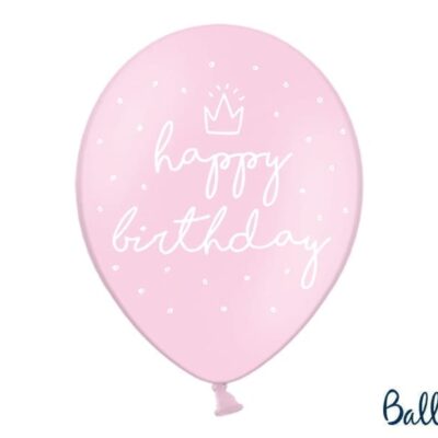 Balon bez helu: Happy Birthday, P. Baby Pink, 30cm Balony bez helu Szalony.pl - Sklep imprezowy