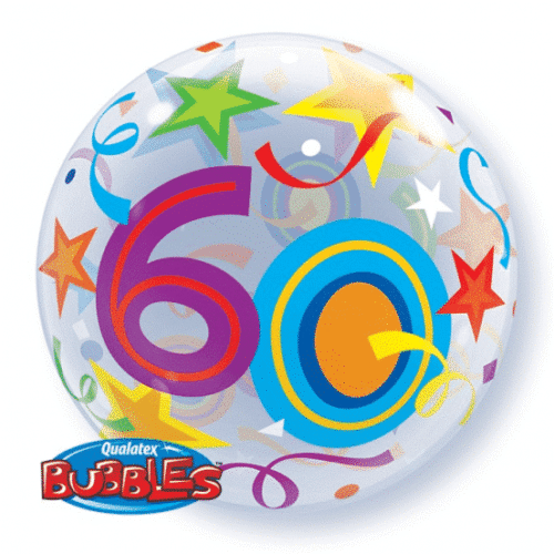 Balon BUBBLES - 60 lat - kolorowy, 22"