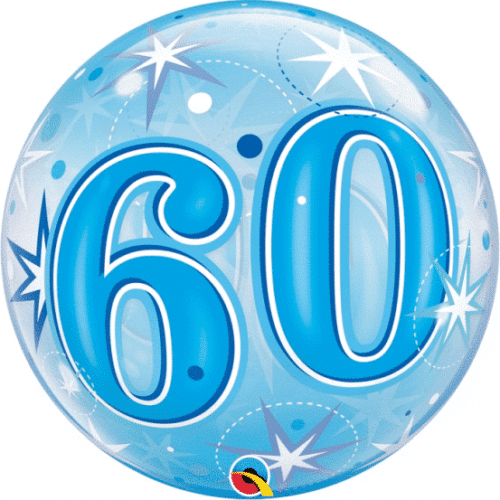 Balon bez helu: BUBBLES - 60 lat - niebieski, 22"