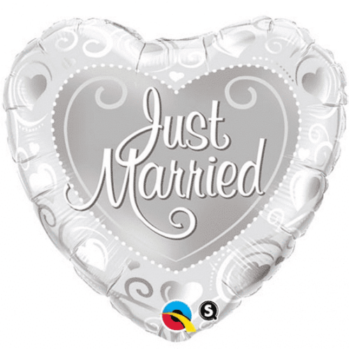 Balon bez helu: Just Married, serce, 18"