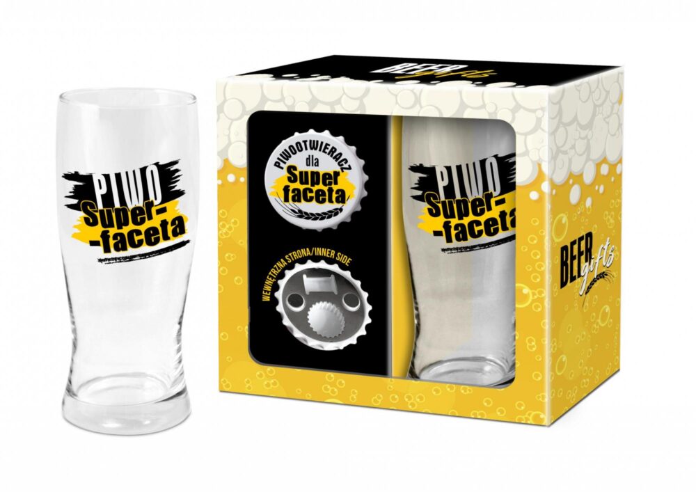 Men's gift - Szklanka do piwa i otwieracz - Facet!