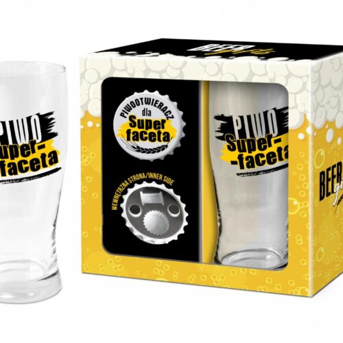 Men's gift - Szklanka do piwa i otwieracz - Facet!