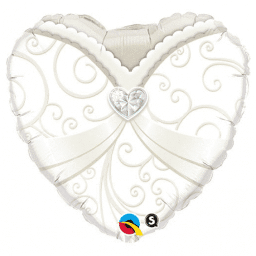 Balon bez helu: suknia ślubna, serce, 18"
