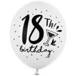 Balon z helem: 18th! Birthday, white, 30 cm – Balony z helem (Trójmiasto) – Szalony.pl