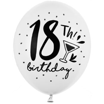 Balon z helem: 18th! Birthday, white, 30 cm – 18 urodziny – Szalony.pl