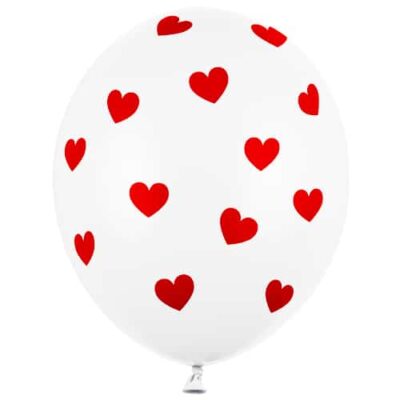Balon z helem: Serduszka, white and red, 30 cm Balony na dzień Babci i Dziadka Szalony.pl - Sklep imprezowy