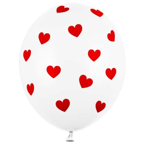 Balon z helem: Serduszka, white and red, 30 cm Balony dla Zakochanych Sprawdź naszą ofertę. Sklep imprezowy Szalony.pl.