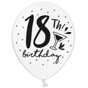 Balon z helem: 18th! Birthday, white, 30 cm Szalony.pl