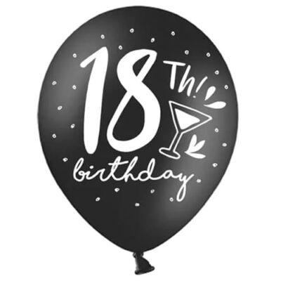 Balon z helem: 18th! Birthday, czarny, 30 cm Balony na 18 urodziny Szalony.pl - Sklep imprezowy
