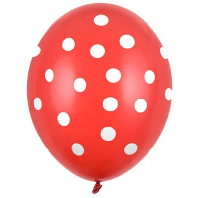 Balon z helem: Kropki białe, red, 30 cm Balony na Walentynki Szalony.pl - Sklep imprezowy