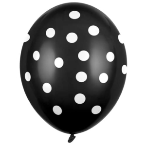 Balon z helem: Kropki białe, black, 30 cm Szalony.pl