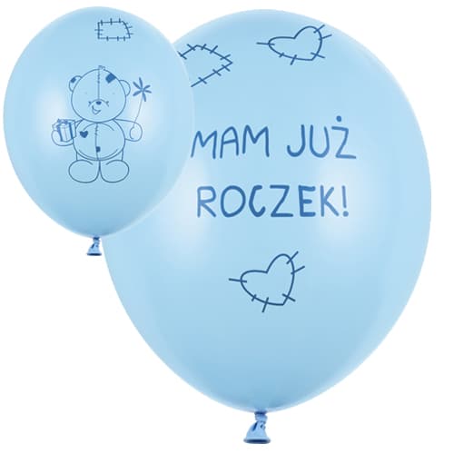 Balon z helem: Miś – Mam już Roczek, blue 30 cm Balony z helem Szalony.pl - Sklep imprezowy