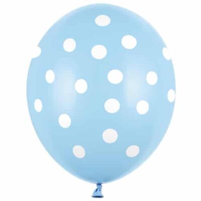 Balon z helem: Kropki białe, blue, 30 cm Balony na Narodziny Szalony.pl - Sklep imprezowy