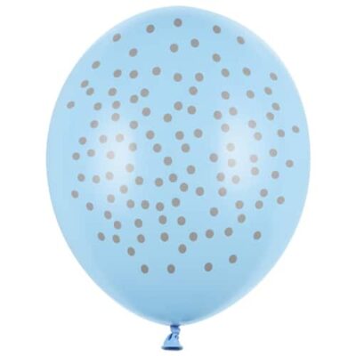 Balon z helem: Kropki srebrne, blue, 30 cm Balony na Narodziny Szalony.pl - Sklep imprezowy