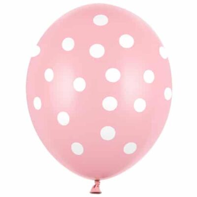 Balon z helem: Kropki białe, baby pink, 30 cm Balony na Narodziny Szalony.pl - Sklep imprezowy