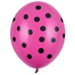 Balon z helem: Kropki czarne, pink, 30 cm Szalony.pl