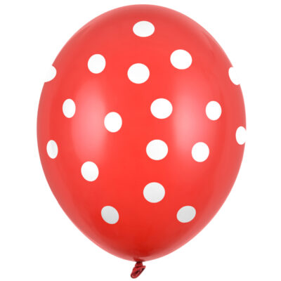 Balon z helem: Kropki białe, red, 30 cm – Balony z helem (Trójmiasto) – Szalony.pl