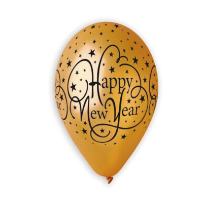 Balon z helem: Happy New Year, złoty, 30 cm – Sylwester – Szalony.pl
