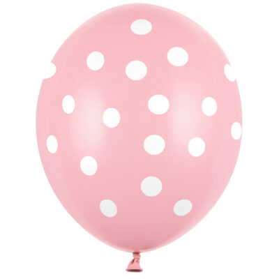 Balon z helem: Kropki białe, pink, 30 cm – Balony z helem (Trójmiasto) – Szalony.pl