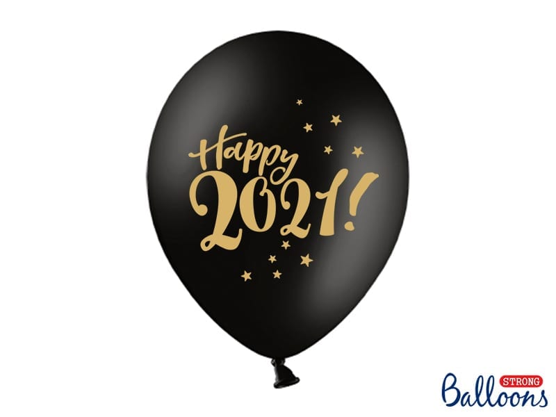 Balon z helem: Happy 2021!, Pastel Black, 30 cm Gumowe balony z helem Szalony.pl - Sklep imprezowy 2