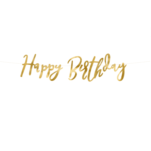 Baner "Happy Birthday", złoty, 16,5x62 cm