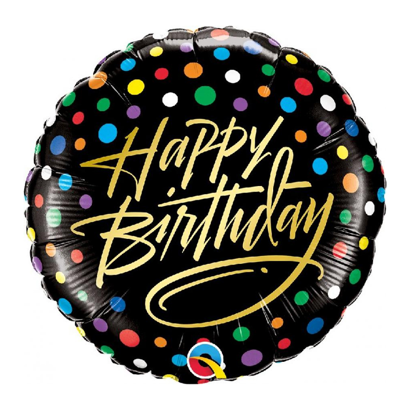Balon z helem: Happy Birthday, złoty napis, 18″ Balony na Urodziny Szalony.pl - Sklep imprezowy