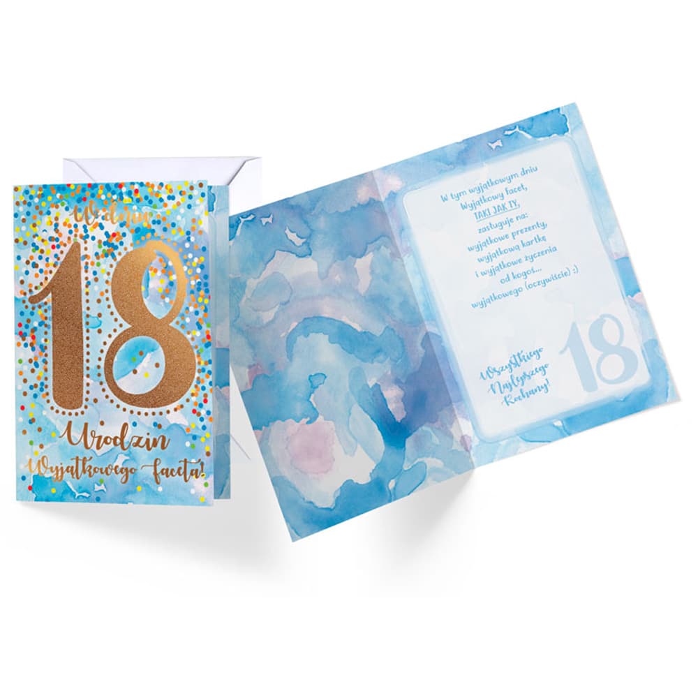 Kartka okolicznościowa – 18 urodziny, konfetti Kartki na 18 urodziny Szalony.pl - Sklep imprezowy