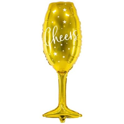 Balon z helem: Złoty kieliszek “Cheers”, 28×80 cm Balony na Urodziny Szalony.pl - Sklep imprezowy