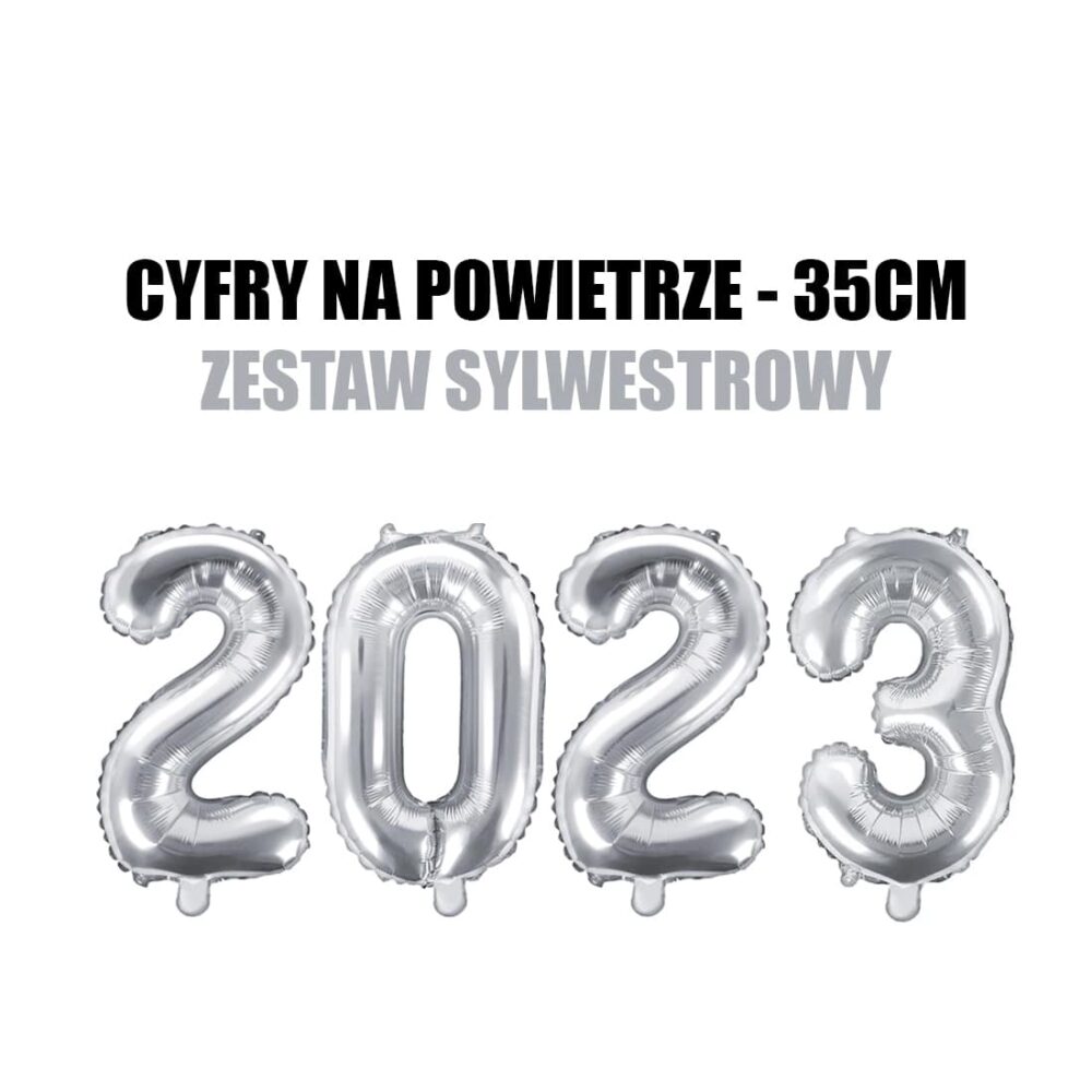 Zestaw Cyfr “2023” – srebrne, 35 cm Balony bez helu Sprawdź naszą ofertę. Sklep imprezowy Szalony.pl. 4