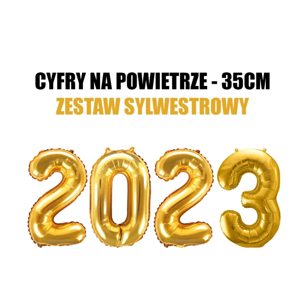 Zestaw Cyfr “2023” – złote, 35 cm Balony bez helu Sprawdź naszą ofertę. Sklep imprezowy Szalony.pl. 4