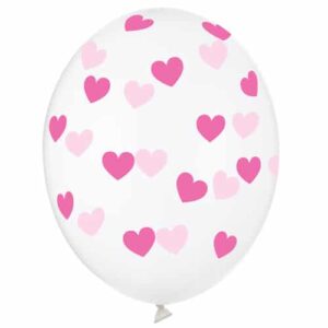 Balon z helem: Serduszka różowe, przeźroczysty balon, 30 cm Szalony.pl