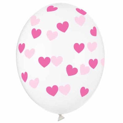 Balon z helem: Serduszka różowe, przeźroczysty balon, 30 cm Balony na dzień Babci i Dziadka Szalony.pl - Sklep imprezowy