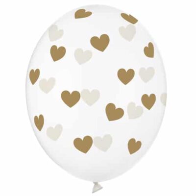 Balon z helem: Serduszka złote, przeźroczysty balon, 30 cm Balony na dzień Babci i Dziadka Szalony.pl - Sklep imprezowy