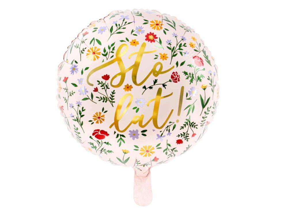 Balon bez helu: Sto lat, kwiaty, 18"