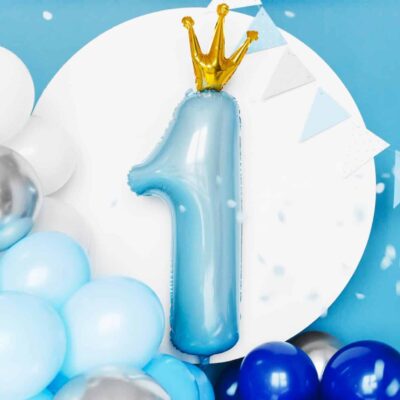 Balon z helem: Jedynka z koroną, niebieska 12×35″ Balony z helem Szalony.pl - Sklep imprezowy 6