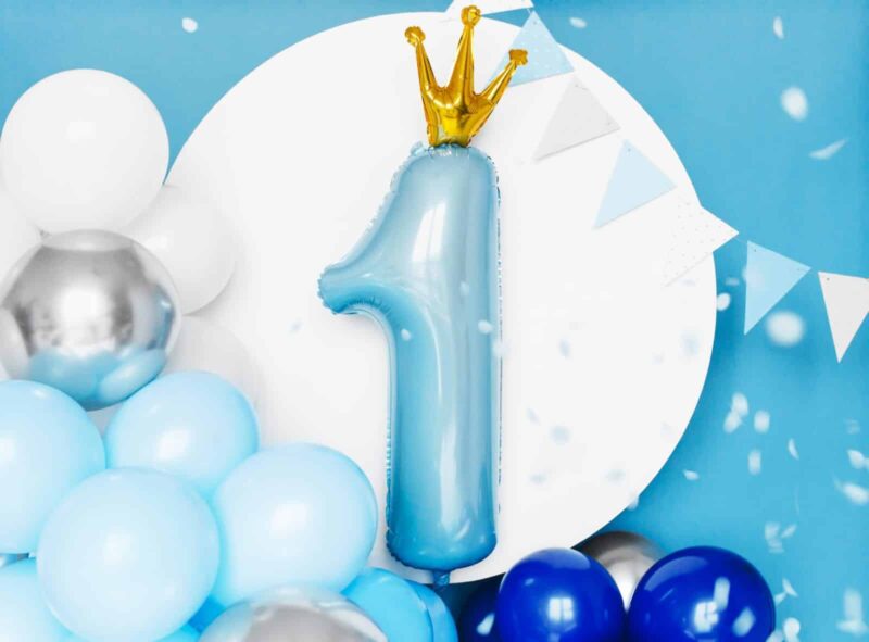 Balon z helem: Jedynka z koroną, niebieska 12×35″ Balony z helem Szalony.pl - Sklep imprezowy 3