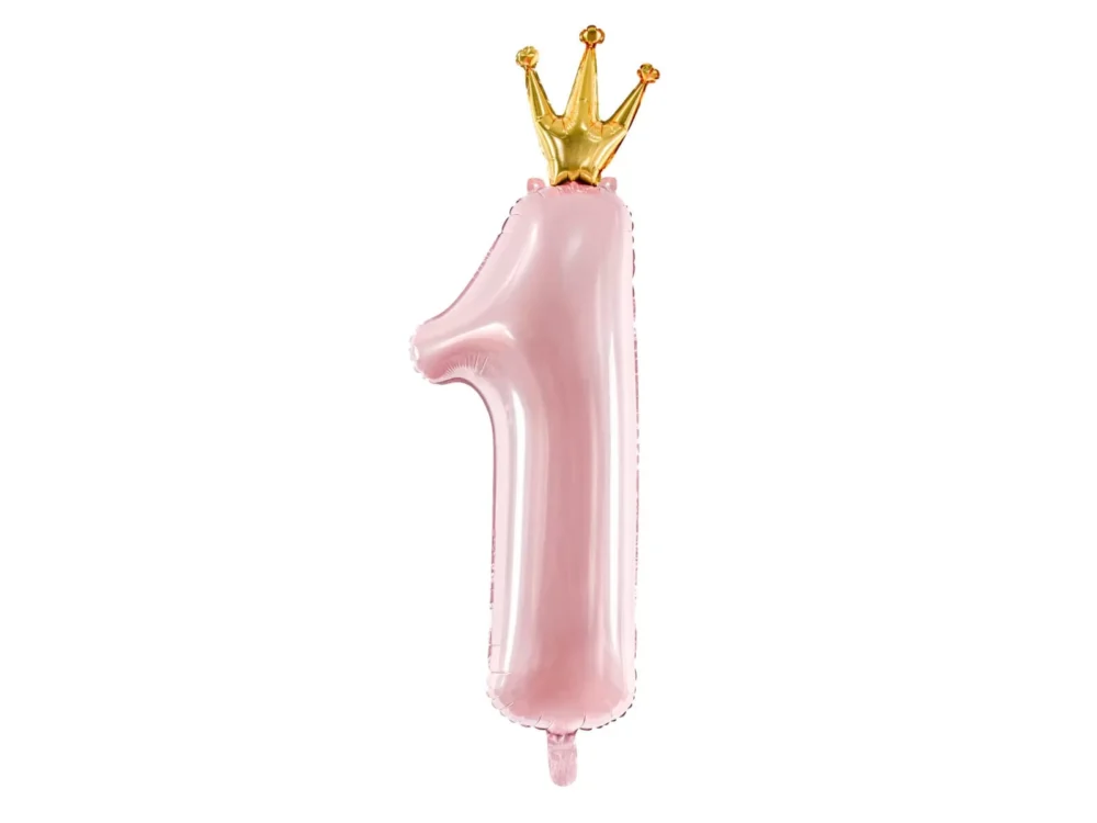 Balon foliowy - Jedynka z koroną, różowa, 12x35". Szalony.pl - Sklep imprezowy.