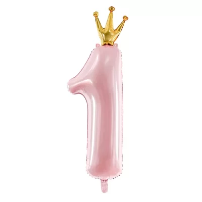 Balon z helem: Jedynka z koroną, różowa, 12×35″ Balony na Urodziny Szalony.pl - Sklep imprezowy 7