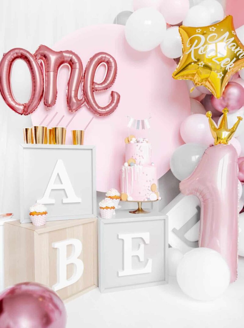 Balon z helem: Jedynka z koroną, różowa, 12×35″ Balony na Urodziny Szalony.pl - Sklep imprezowy 6