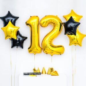Bukiet balonowy: Gold Super Stars, napełniony helem Balony na 16 urodziny Sprawdź naszą ofertę. Sklep imprezowy Szalony.pl.