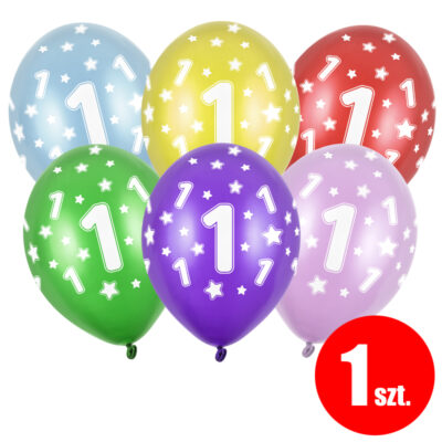 Balon z helem: 1 Urodziny, 30 cm, mix, (1 szt.) – Balony z helem (Trójmiasto) – Szalony.pl