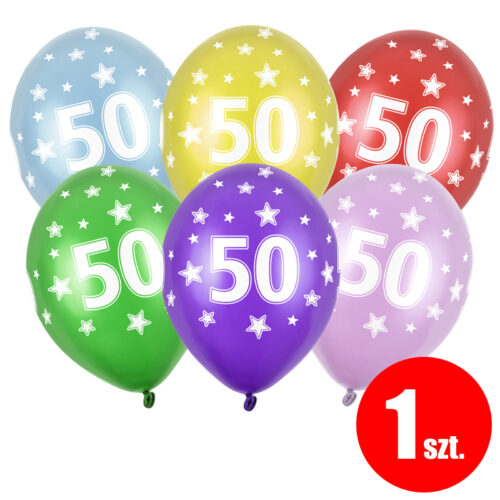 Balon z helem: 50 Urodziny, 30 cm, mix, (1 szt.)