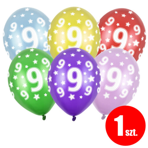 Balon z helem: 9 Urodziny, 30 cm, mix, (1 szt.)