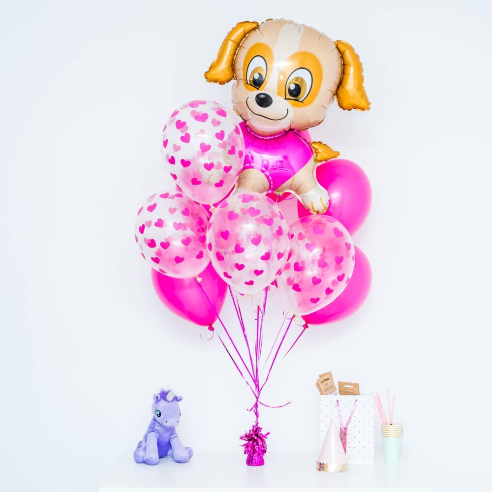 Bukiet balonowy: PINK DOG, napełniony helem