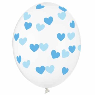 Balon z helem: Serduszka niebieskie, przeźroczysty, 30 cm Balony na dzień Babci i Dziadka Szalony.pl - Sklep imprezowy