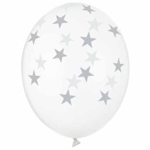 Balon z helem: Gwiazdki srebrne, przeźroczysty, 30 cm Szalony.pl