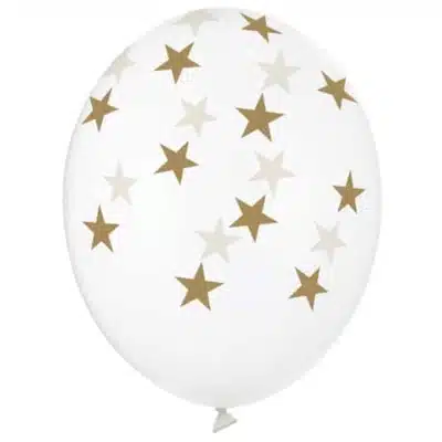 Balon z helem: Gwiazdki złote, przeźroczysty, 30 cm. Szalony.pl - Sklep imprezowy.